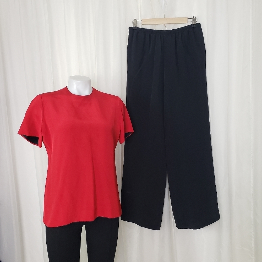Mark Heister all silk 2 piece top and pant set black and red size small